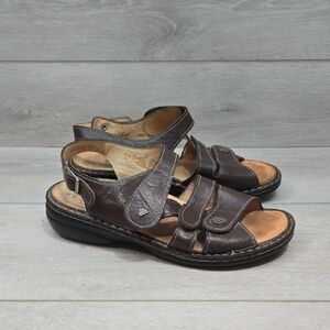 Finn Comfort Women Hook& Loop Platform Brown Leather Sandals Shoes 40/9-9.5